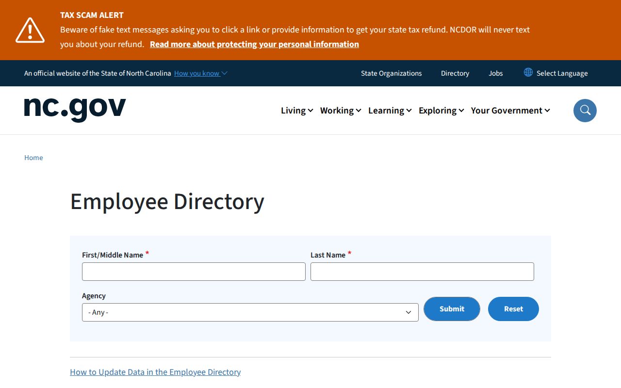 Cumberland County directory image of the North Carolina employee search