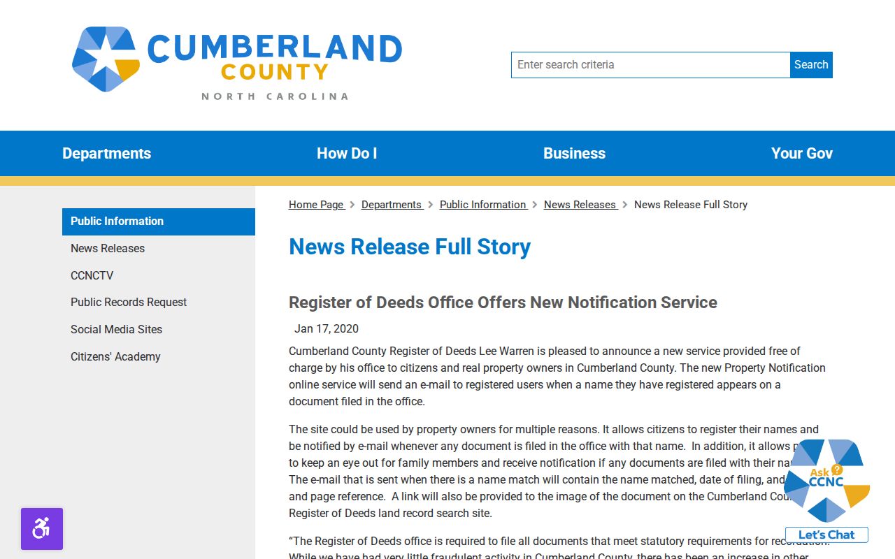 Cumberland County public records Property Notification service