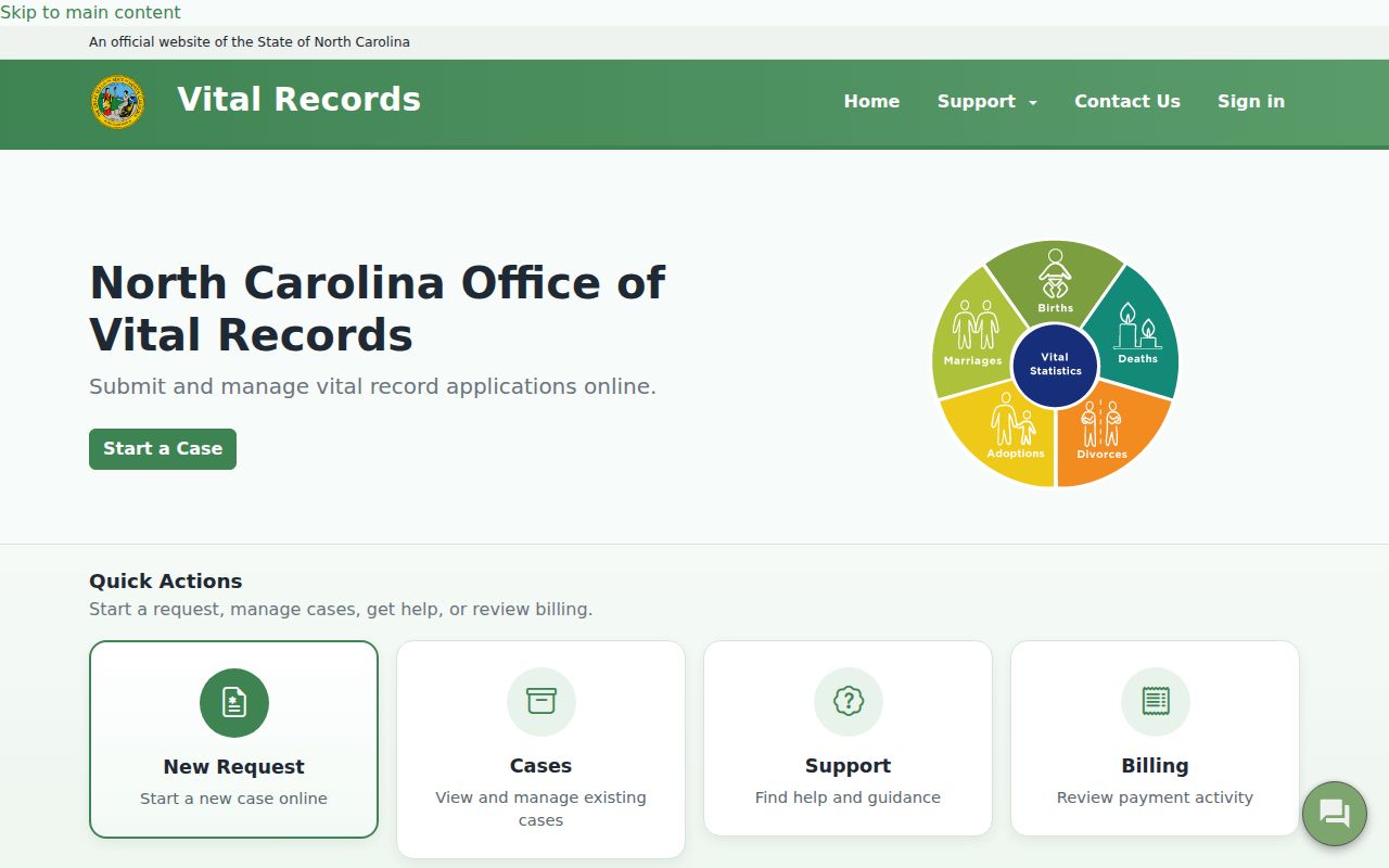 Cumberland County public records options in the North Carolina Vital Records portal